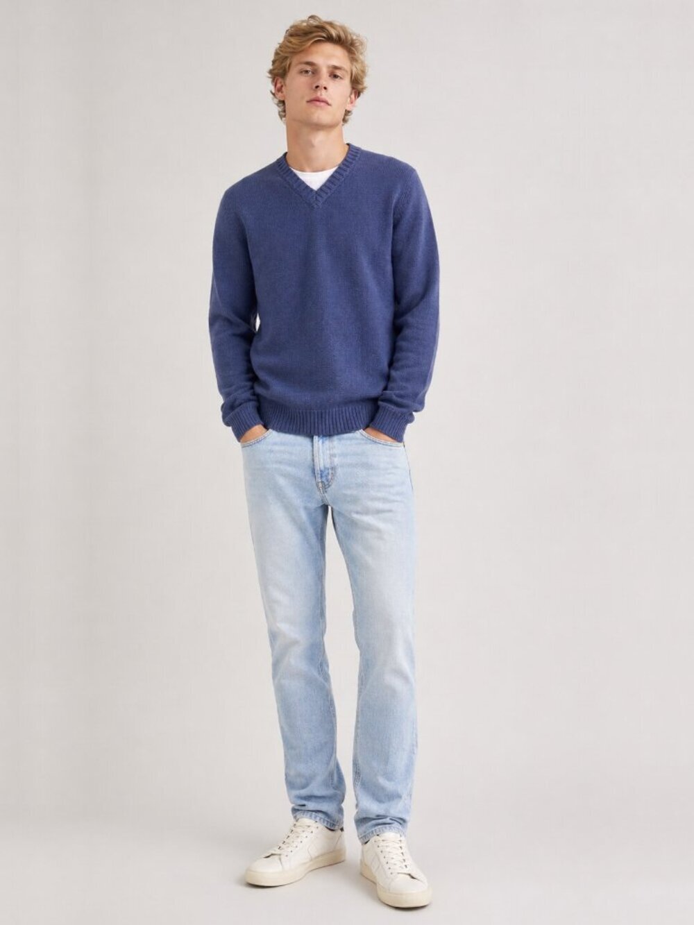 2/$30 Lands' End Men's Cotton Ribbed Trim V-Neck Sweater Navy Medium #A2079
